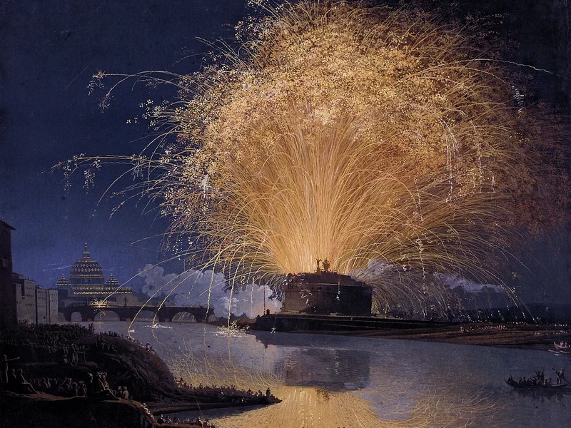 1737-Jakob Philipp Hackert - Fuochi d'artificio a Castel Sant'Angelo a Roma, 1775 - Weimar Schlossmuseum